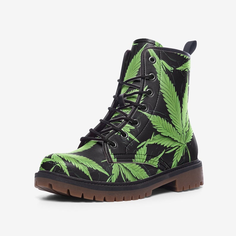 Unisex Fit Marijuana Green Leaf Black Casual Leather