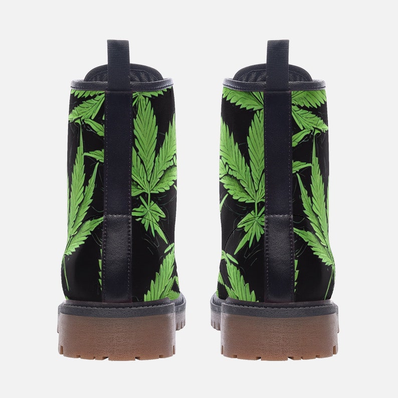 Unisex Fit Marijuana Green Leaf Black Casual Leather