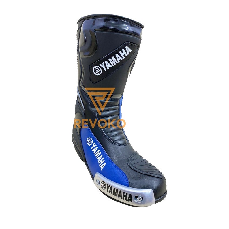 New Yamaha Blue Black Motorbike Racing Shoes Leather