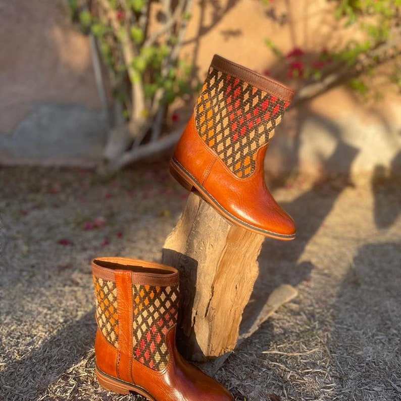 Handmade Leather Boots Women Boots With Vintage Moroccan