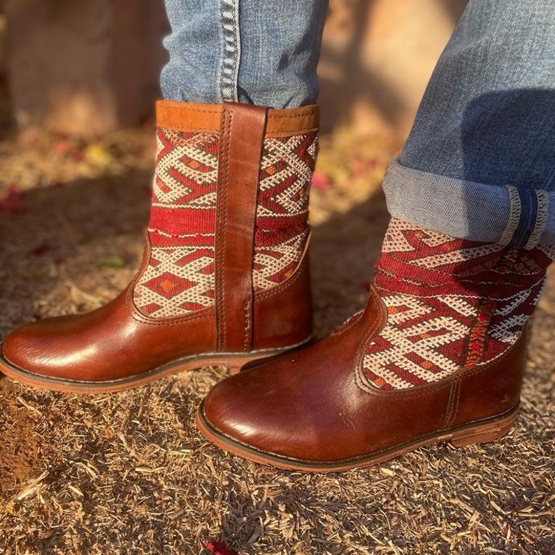 Handmade Leather Boots Women Boots With Vintage Moroccan