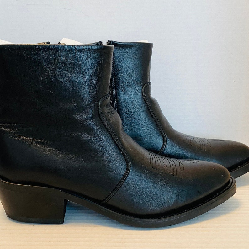 DURANGO Men's Black Leather R Toe Side Zip Western Boots