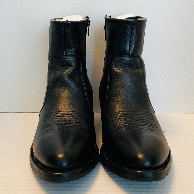 DURANGO Men's Black Leather R Toe Side Zip Western Boots