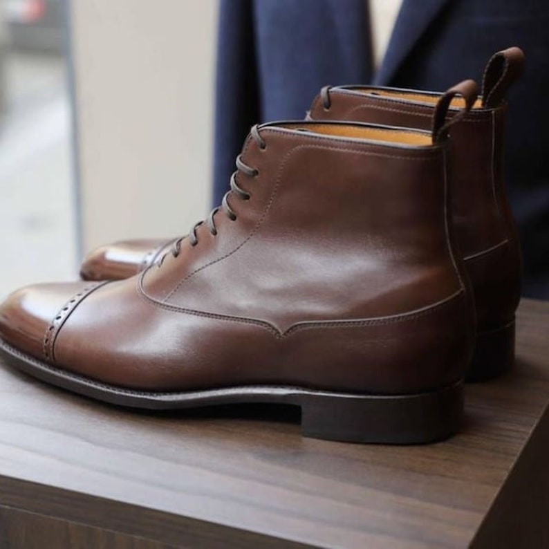 Handmade Genuine Leather Lace-up Ankle Boots for Men's