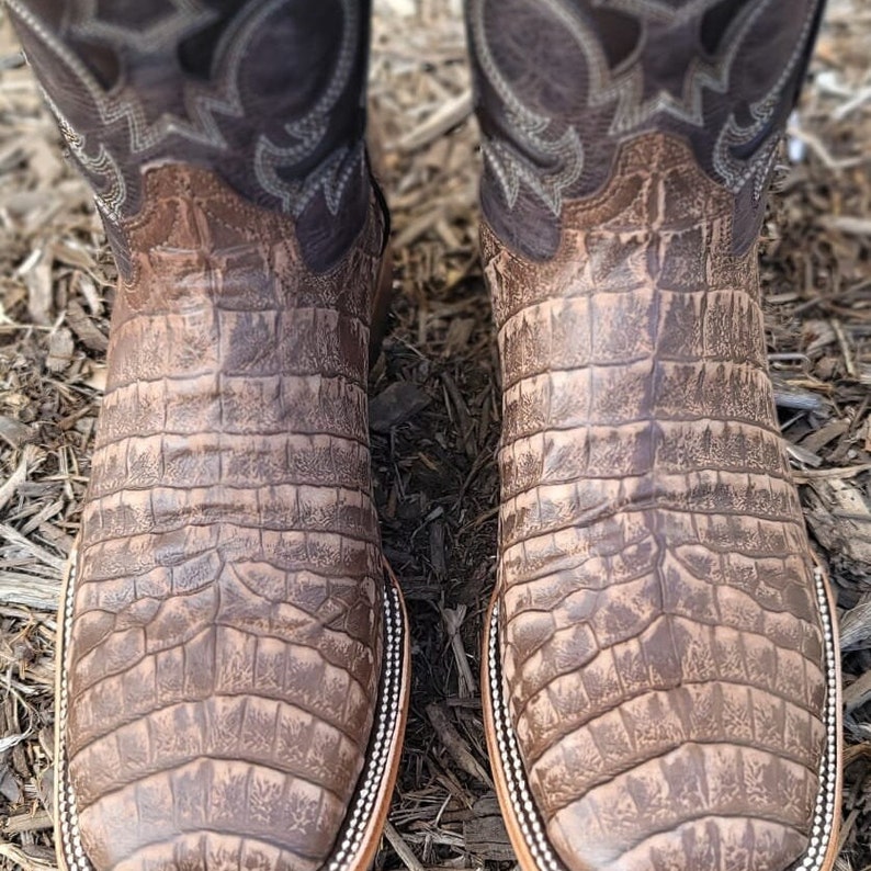 MENS Orix Faux CAIMAN Belly Print LEATHER Cowboy Wide Square