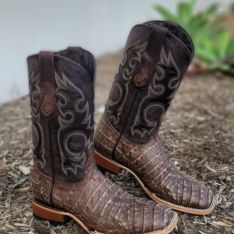MENS Orix Faux CAIMAN Belly Print LEATHER Cowboy Wide Square