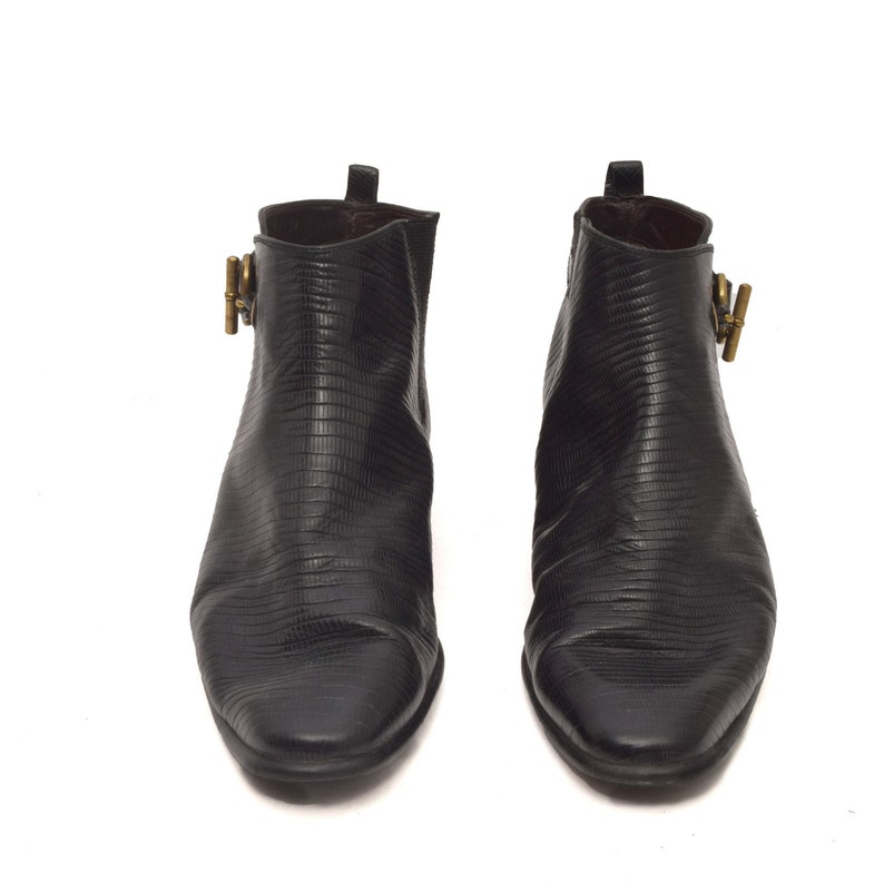 Vintage 90s Reptile Pattern Leather Ankle Boots / Vintage 90s
