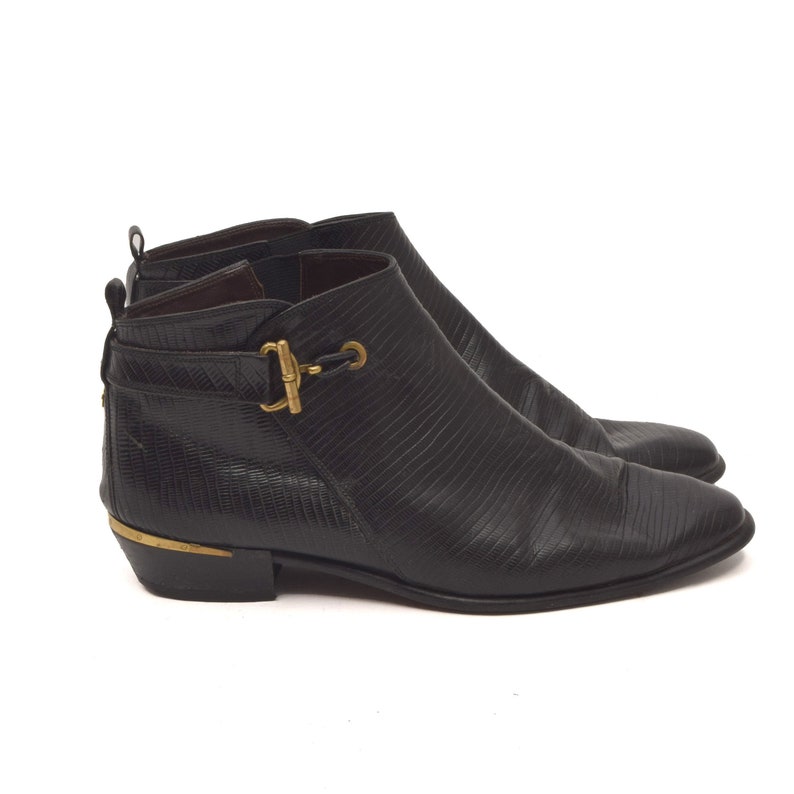 Vintage 90s Reptile Pattern Leather Ankle Boots / Vintage 90s