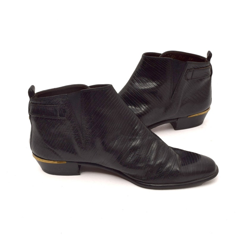 Vintage 90s Reptile Pattern Leather Ankle Boots / Vintage 90s