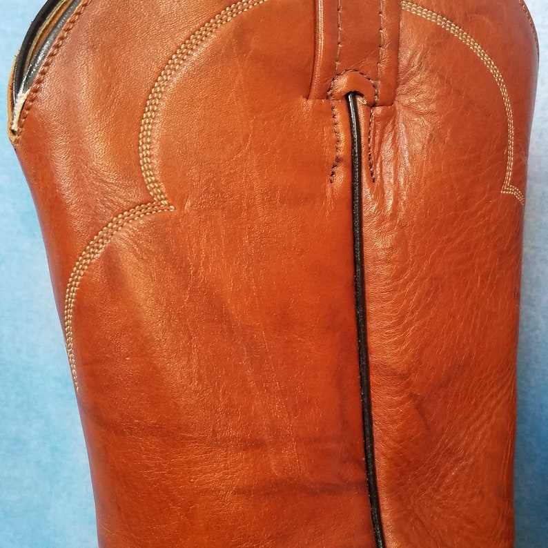 Vintage 90s Cognac Marbled Leather Cowboy Boots With White