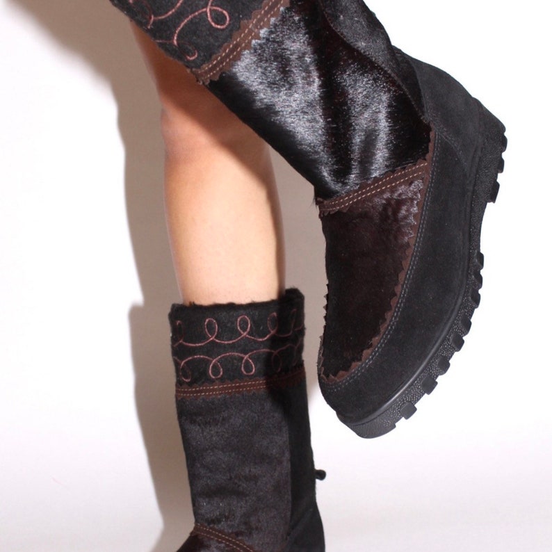 KHOMBU Snow Boots Calf-hair & Suede Wool Trim Faux Fur Lining