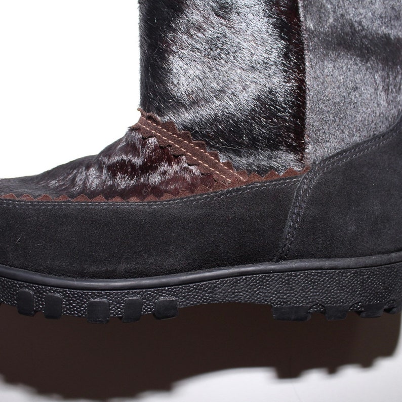KHOMBU Snow Boots Calf-hair & Suede Wool Trim Faux Fur Lining