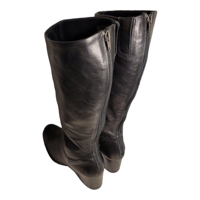 Y2k Vintage Black Leather Knee High Boots by Born Size