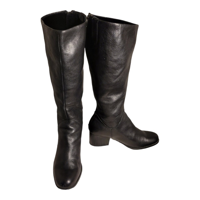Y2k Vintage Black Leather Knee High Boots by Born Size