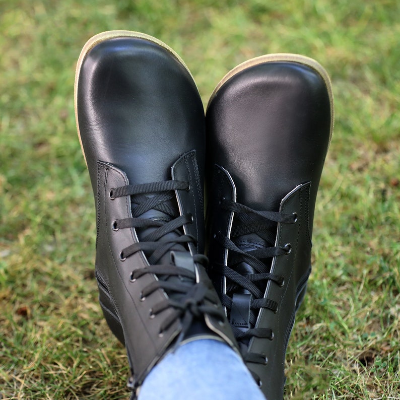 WOMEN Boots WIDE Zero Drop Barefoot BLACK Sooth Leather