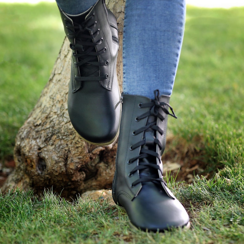 WOMEN Boots WIDE Zero Drop Barefoot BLACK Sooth Leather