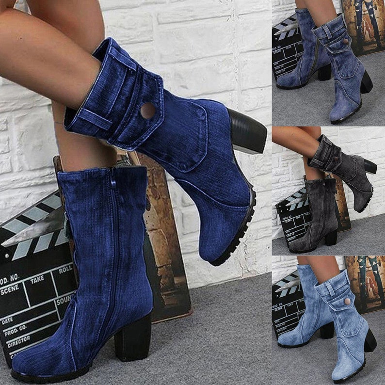 Blue Jeans Boots Women's Mid-rise Boots Rome Slip-on