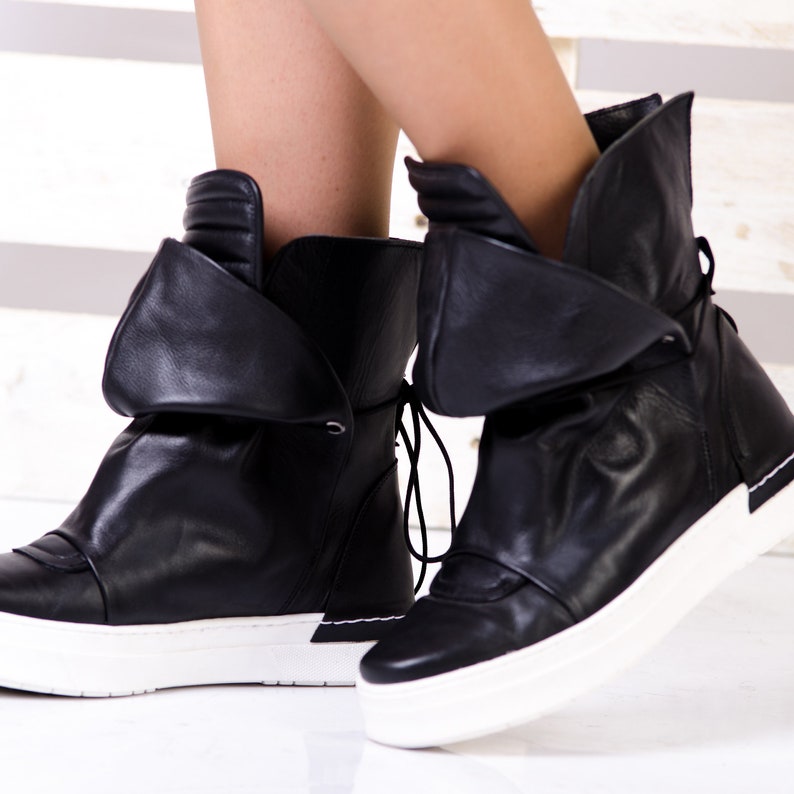 Genuine Leather Sneakers Extravagant Shoes Black Leather
