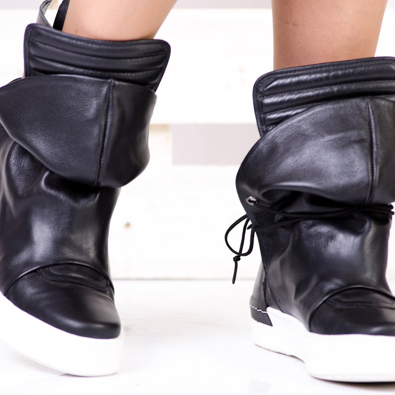 Genuine Leather Sneakers Extravagant Shoes Black Leather
