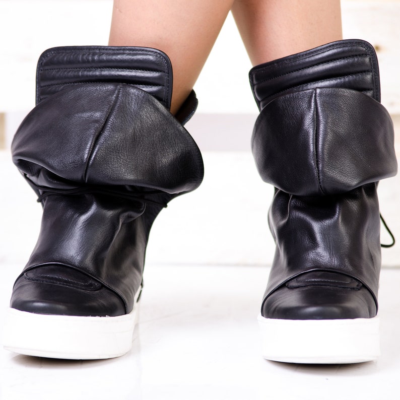 Genuine Leather Sneakers Extravagant Shoes Black Leather