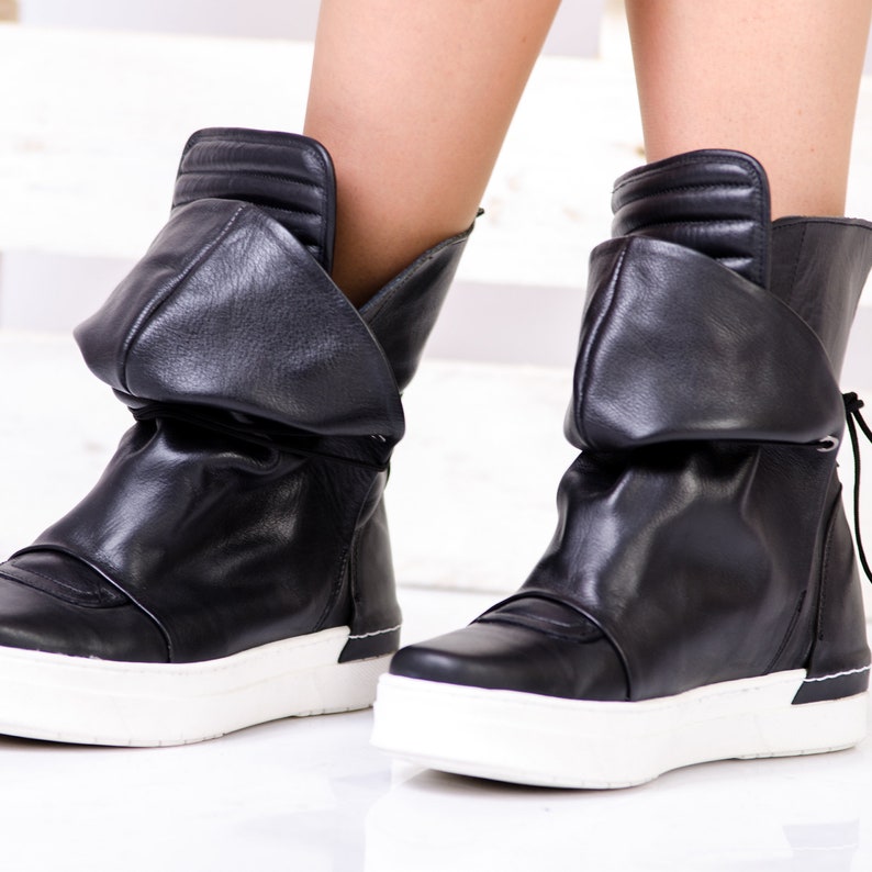 Genuine Leather Sneakers Extravagant Shoes Black Leather