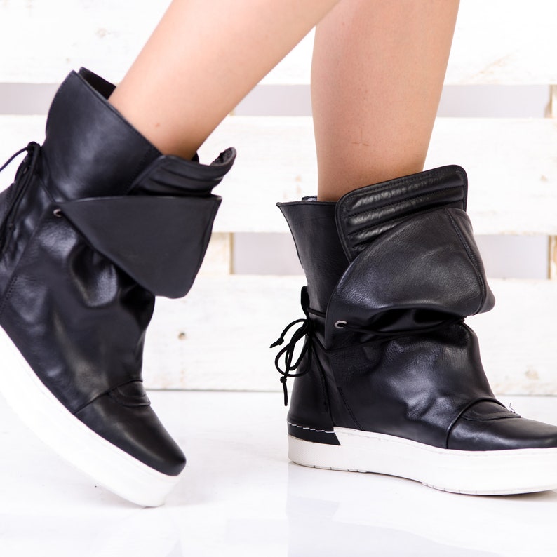 Genuine Leather Sneakers Extravagant Shoes Black Leather