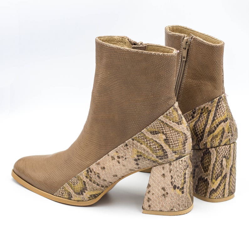 Stylish Brown Snakeskin Leather Short Boots Comfortable