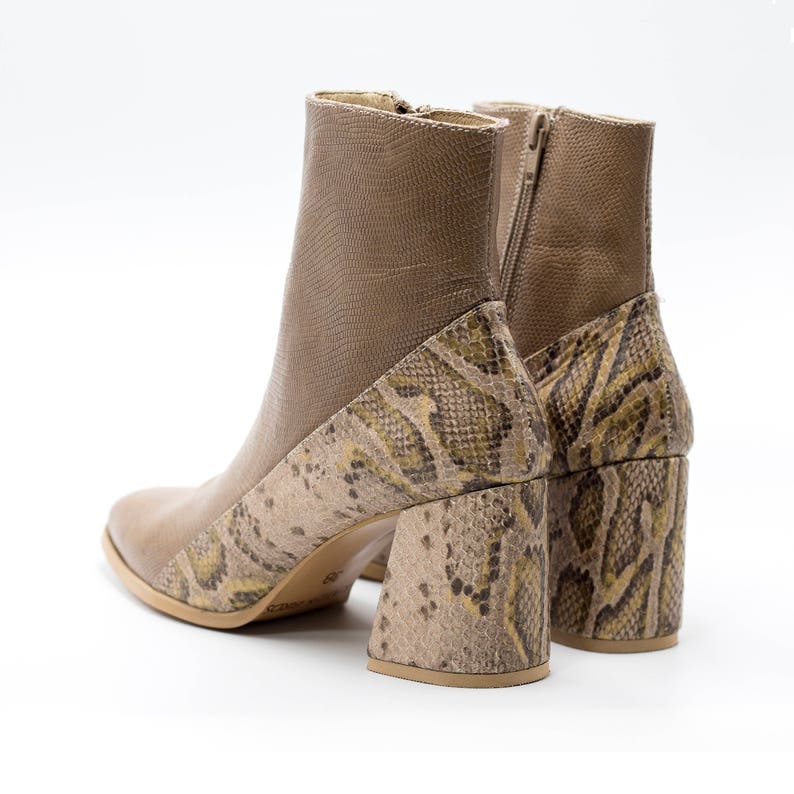 Stylish Brown Snakeskin Leather Short Boots Comfortable