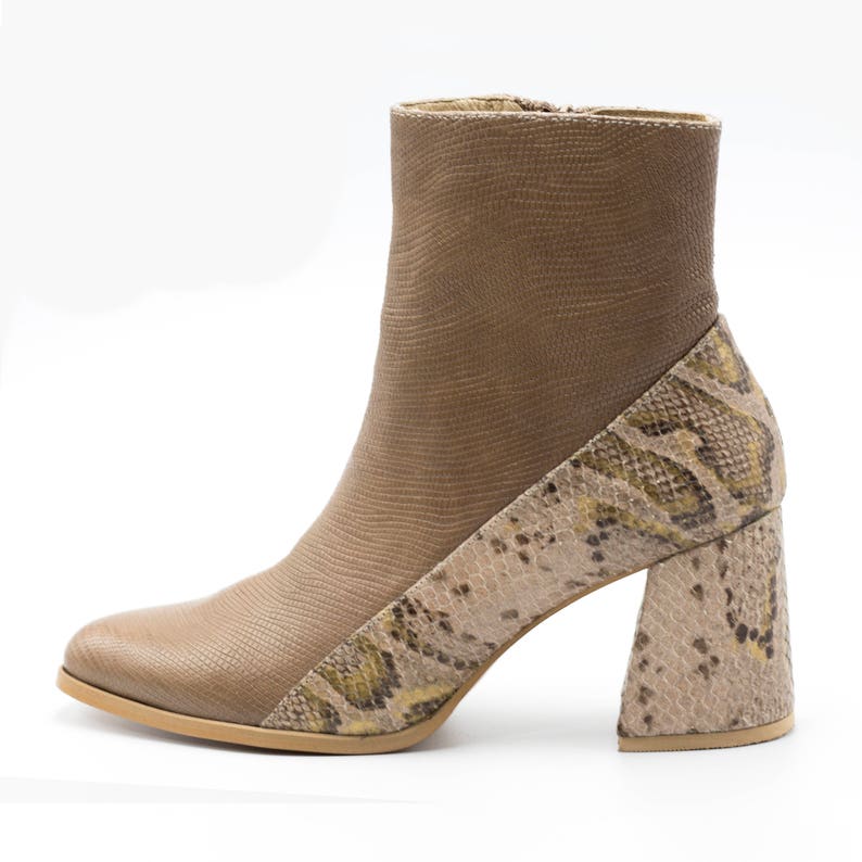 Stylish Brown Snakeskin Leather Short Boots Comfortable