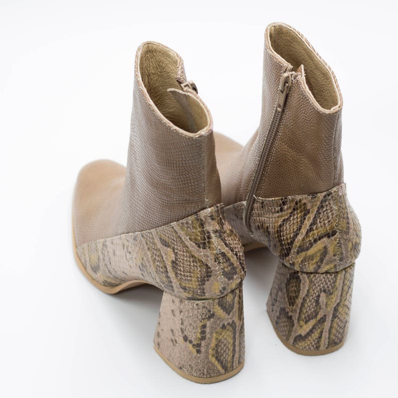 Stylish Brown Snakeskin Leather Short Boots Comfortable