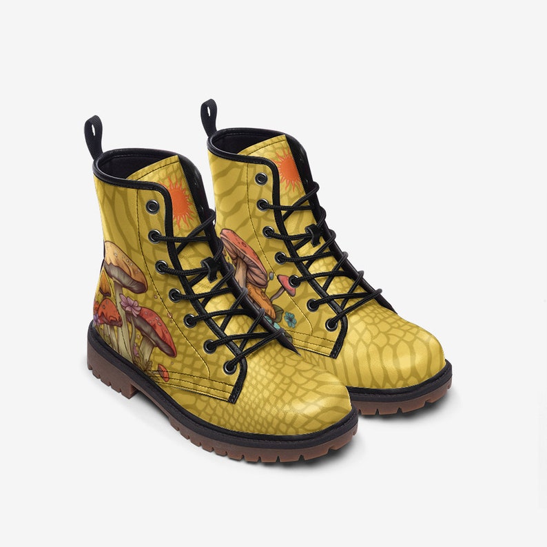 Mushroom Boots Yellow Boots Vegan Leather Lace up Combat Boots