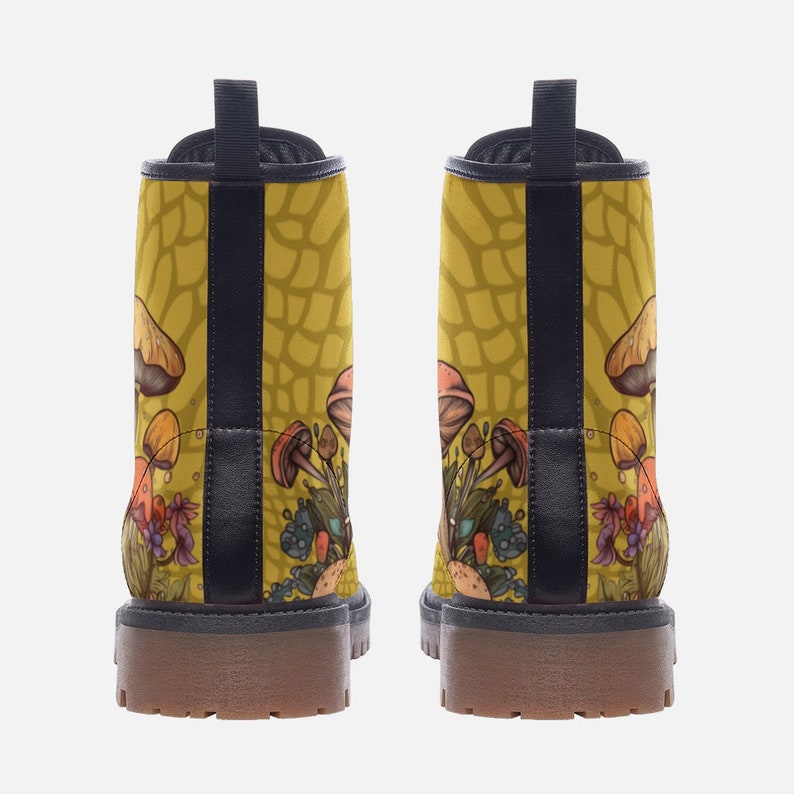 Mushroom Boots Yellow Boots Vegan Leather Lace up Combat Boots