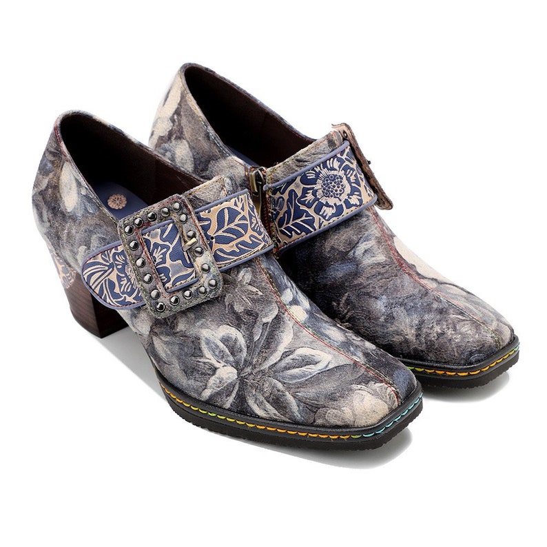 Chunky Heel Ankle Boots Women Leather Bootsvintage Women