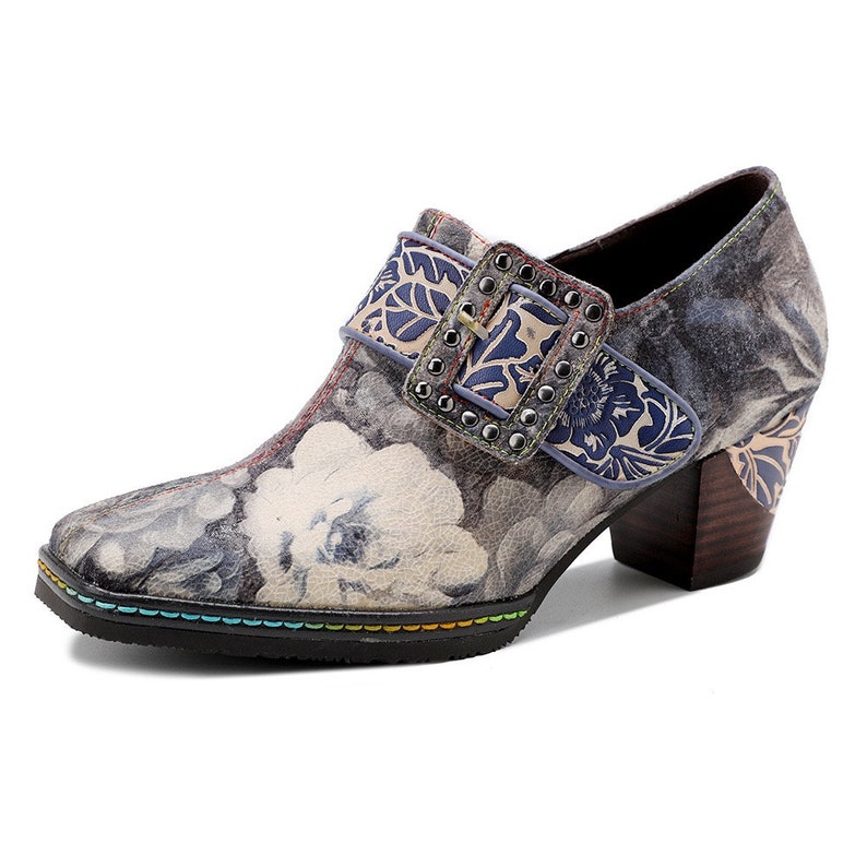 Chunky Heel Ankle Boots Women Leather Bootsvintage Women