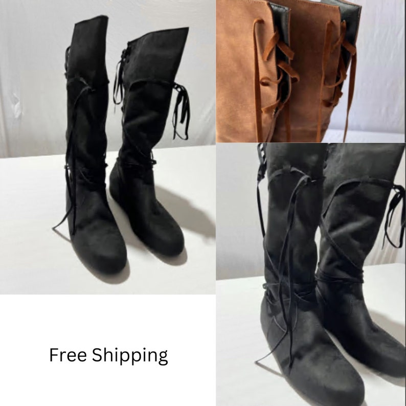Medieval Long Boots Renaissance Pirate Boots Larp Shoes PU