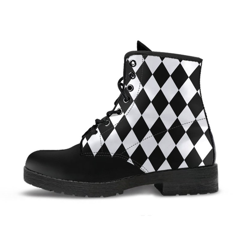 Black White Diamonds Boots Combat Style Men's