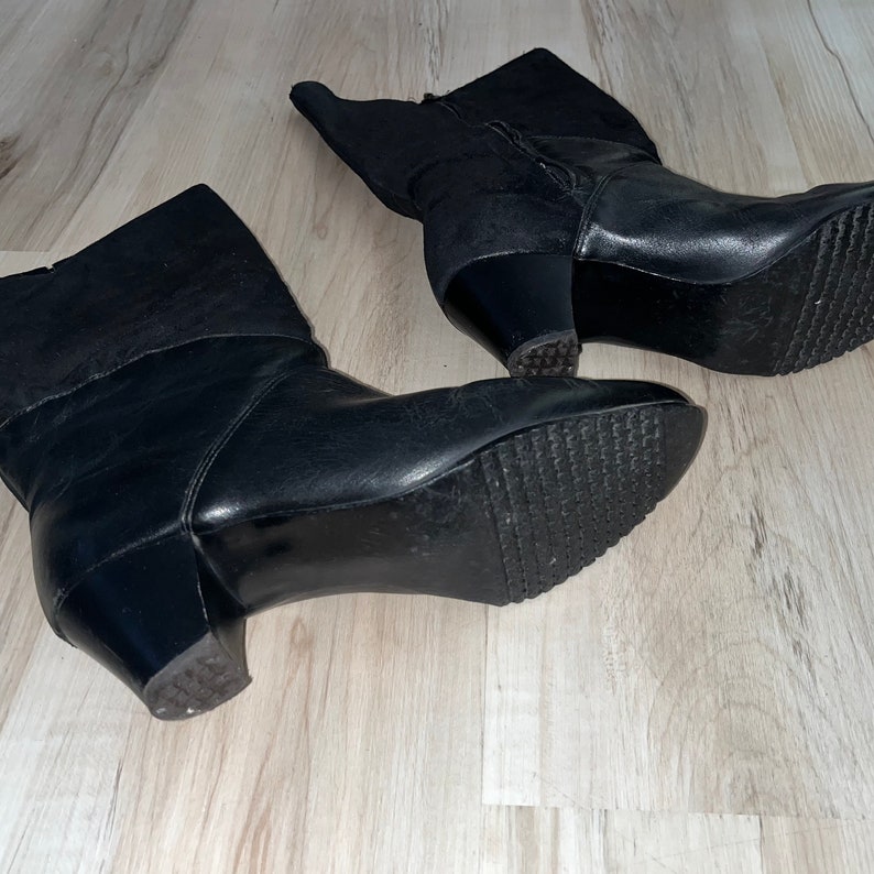 Vintage Black Velvet and Leather Heeled Boots 9