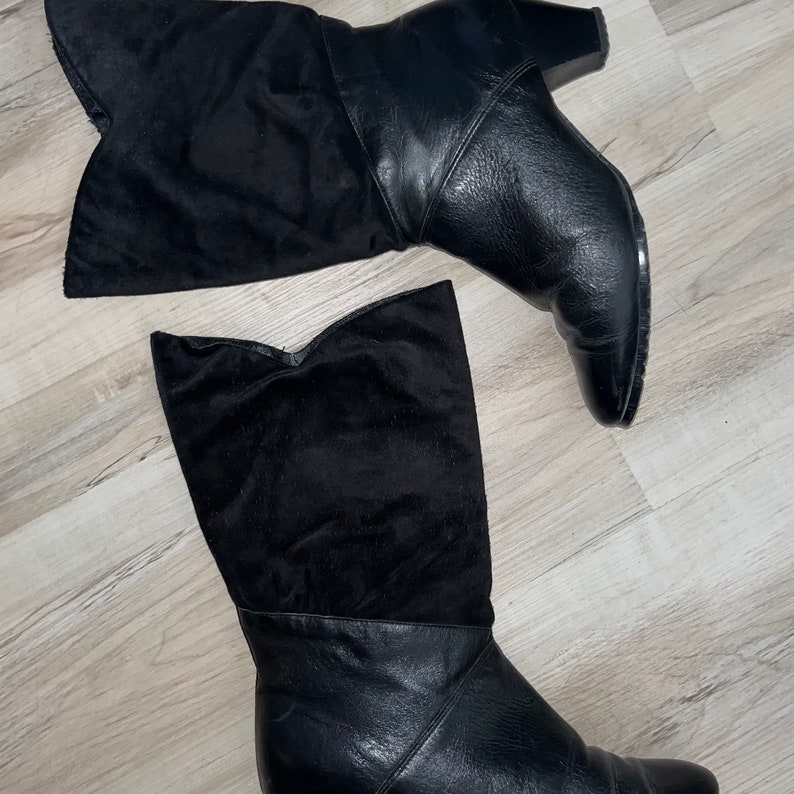 Vintage Black Velvet and Leather Heeled Boots 9