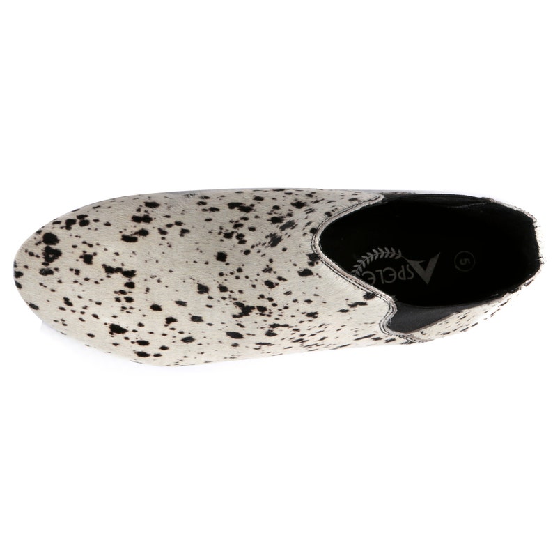 Hairon Leather Chelsea Print Slip on Ankle Flat Boots Stormy