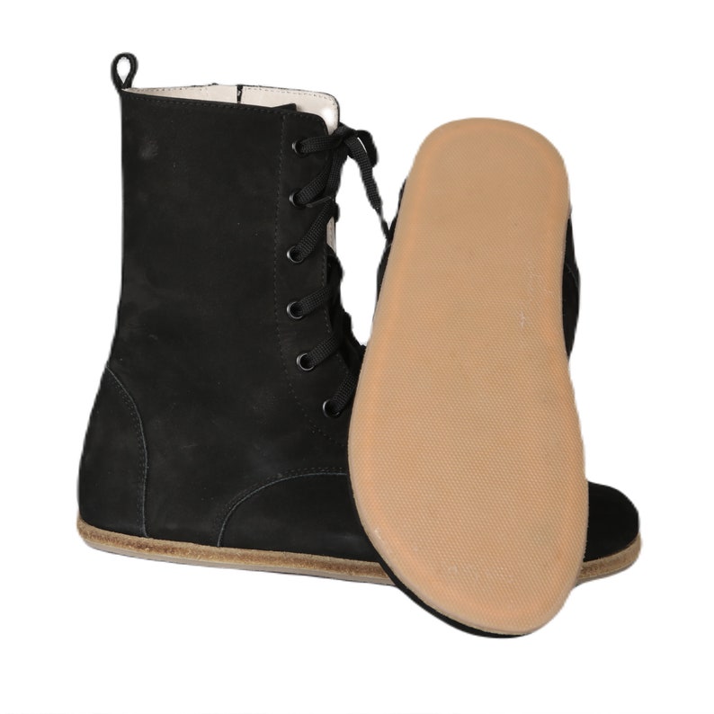 Women Handmade LONG Boots Zero Drop Barefoot BLACK NUBUCK