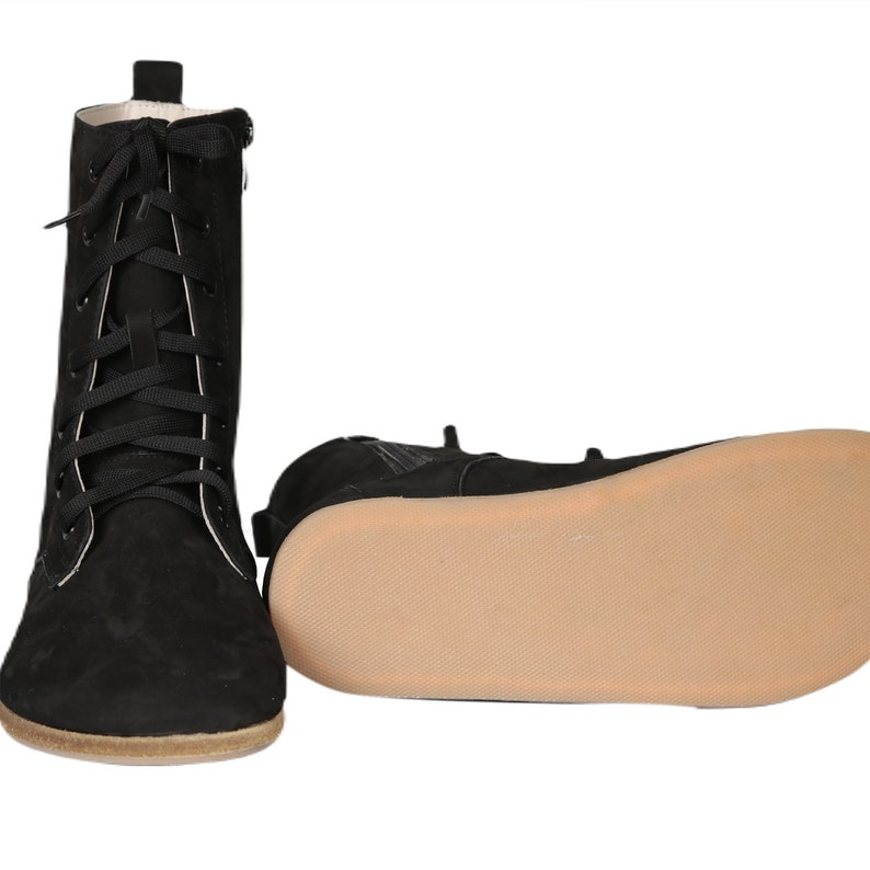Women Handmade LONG Boots Zero Drop Barefoot BLACK NUBUCK