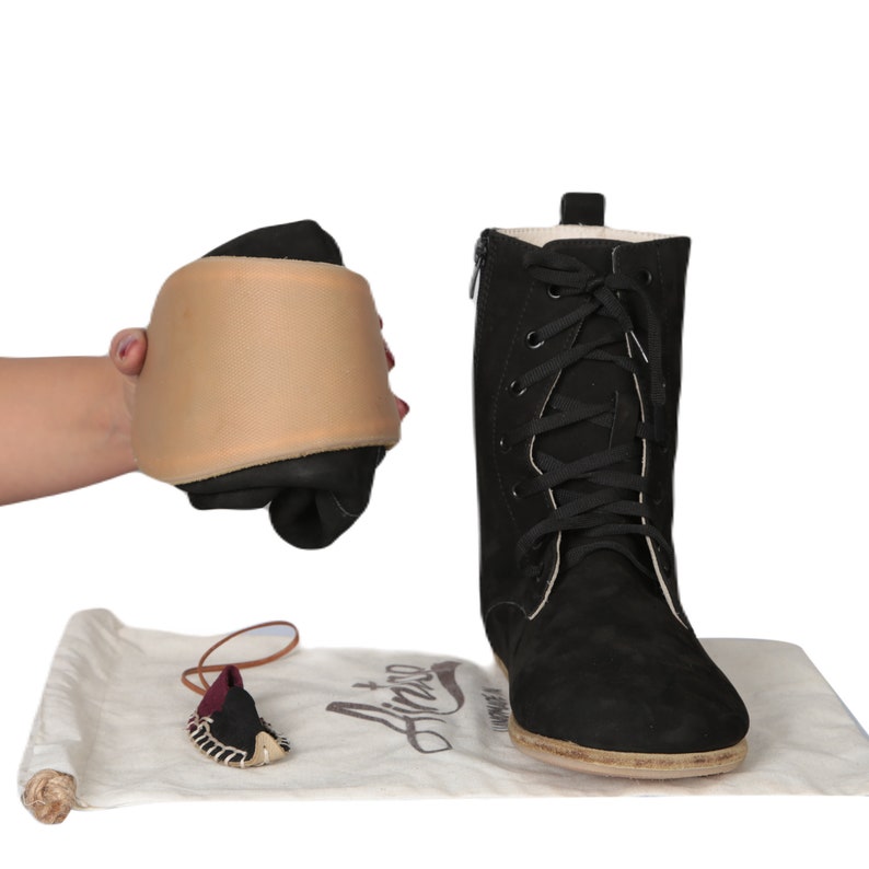 Women Handmade LONG Boots Zero Drop Barefoot BLACK NUBUCK