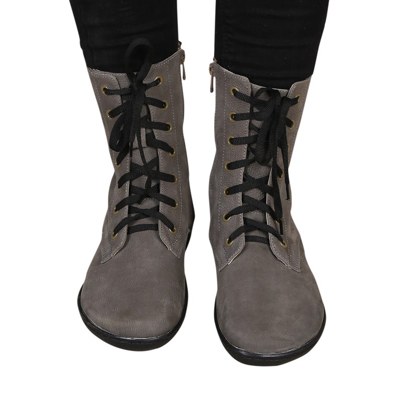 MEN BOOT GRAY Nubuck Leather Handmade Barefoot Grounding