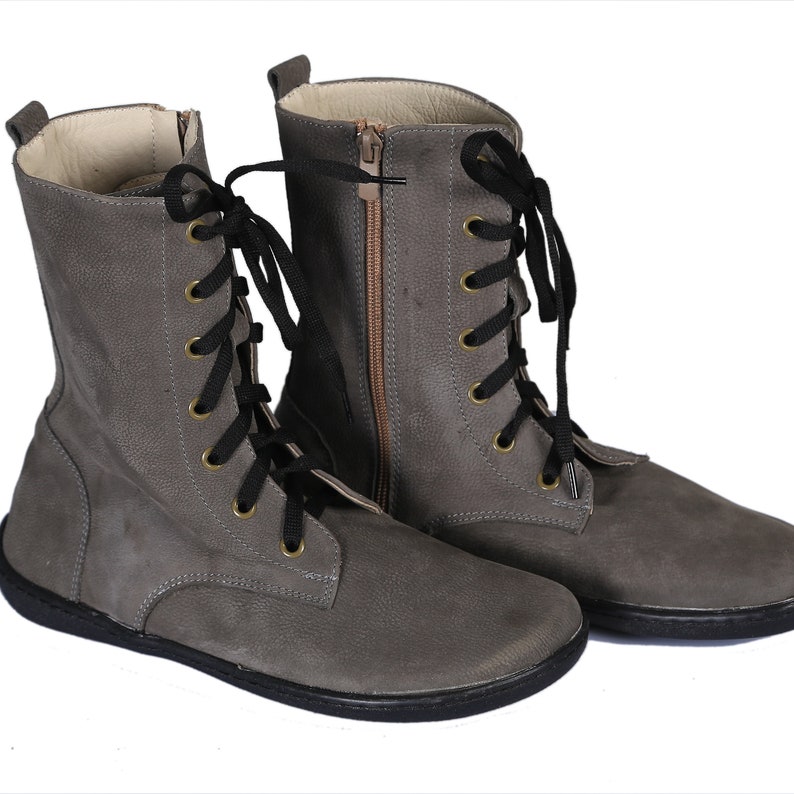 MEN BOOT GRAY Nubuck Leather Handmade Barefoot Grounding
