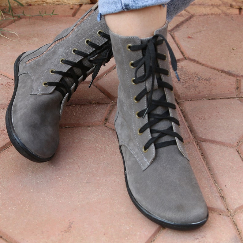 MEN BOOT GRAY Nubuck Leather Handmade Barefoot Grounding