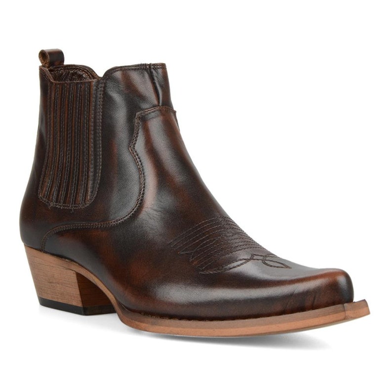 Footcourt Brown Men Cowboy Boots Western Ankle Boots Genuine