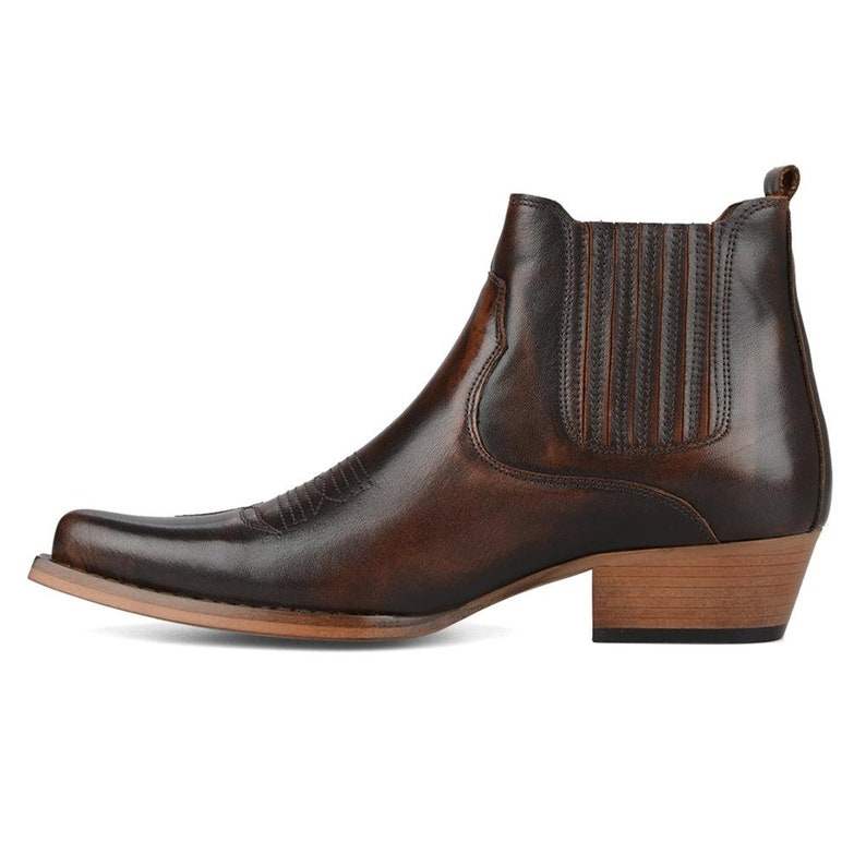 Footcourt Brown Men Cowboy Boots Western Ankle Boots Genuine