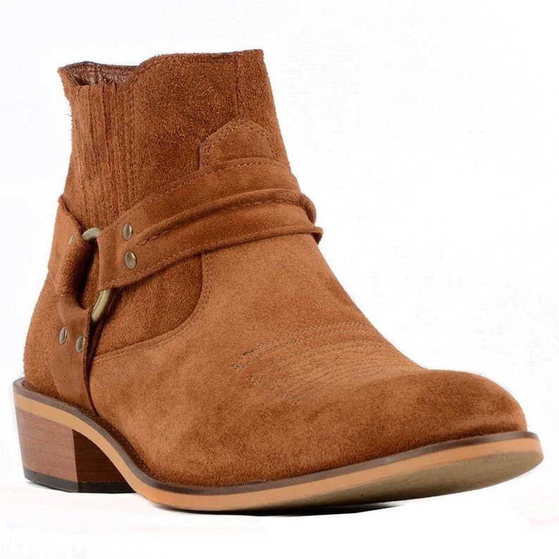 Footcourt Suede Tan Genuine Leather Mens Cowboy Boots Biker