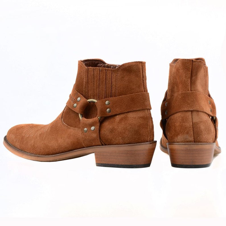 Footcourt Suede Tan Genuine Leather Mens Cowboy Boots Biker