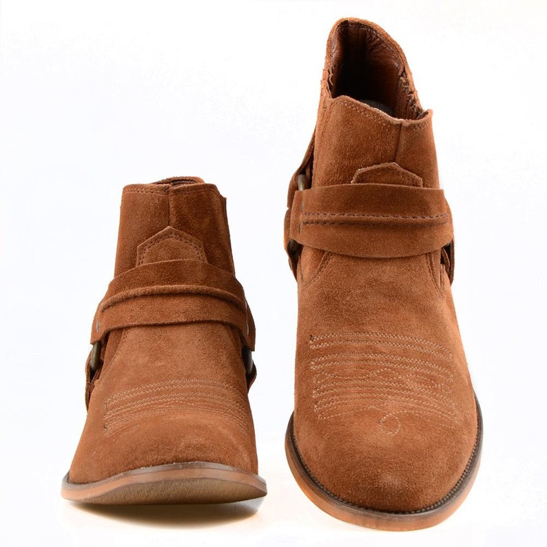 Footcourt Suede Tan Genuine Leather Mens Cowboy Boots Biker